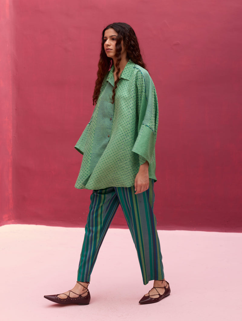 Fiza Silk Stripe Pants - Peacock