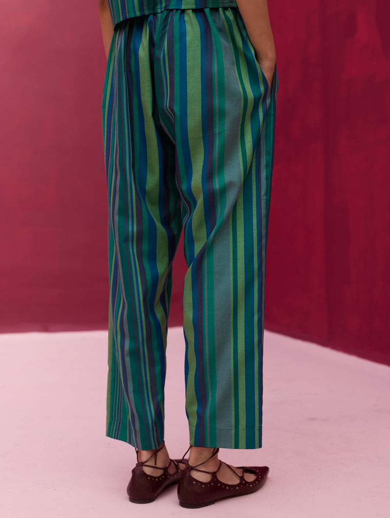 Fiza Silk Stripe Pants - Peacock