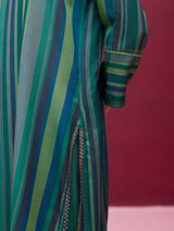 Nura Silk Stripe Kurta - Peacock