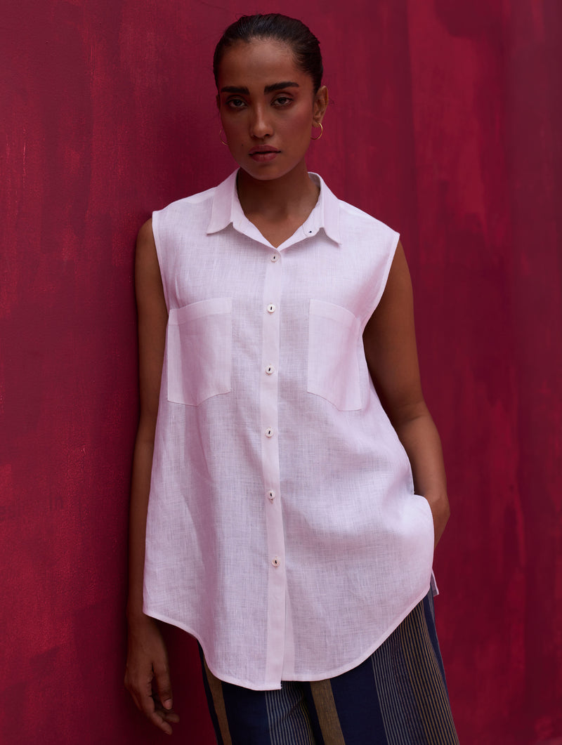 Lira Sleeveless Linen Shirt - Ivory