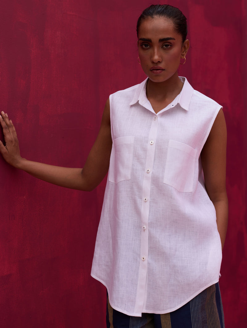 Lira Sleeveless Linen Shirt - Ivory