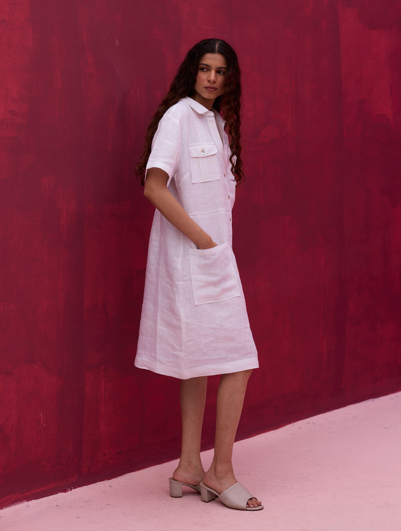 Vana Linen Dress - Ivory