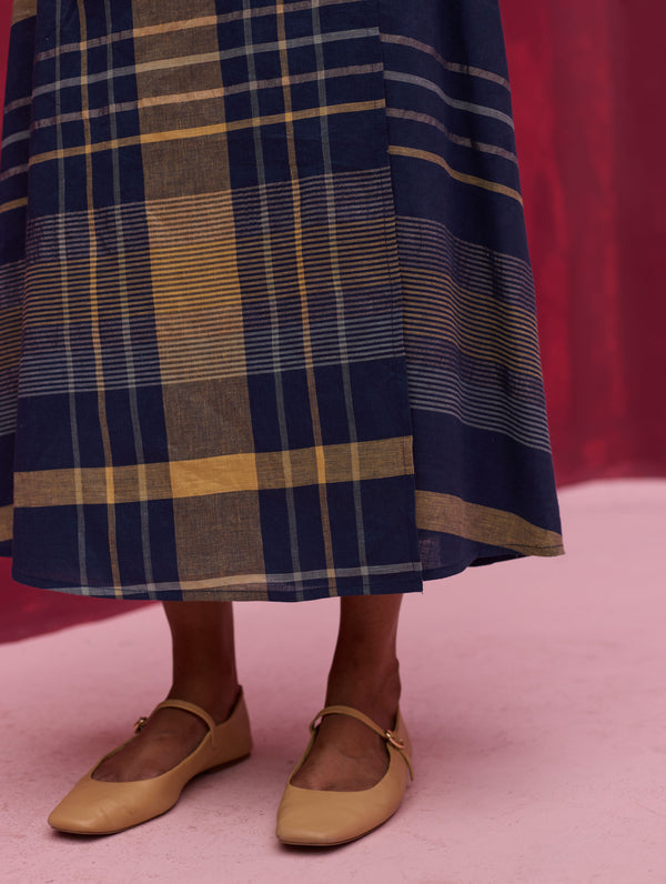 Para Check Linen Skirt - Navy