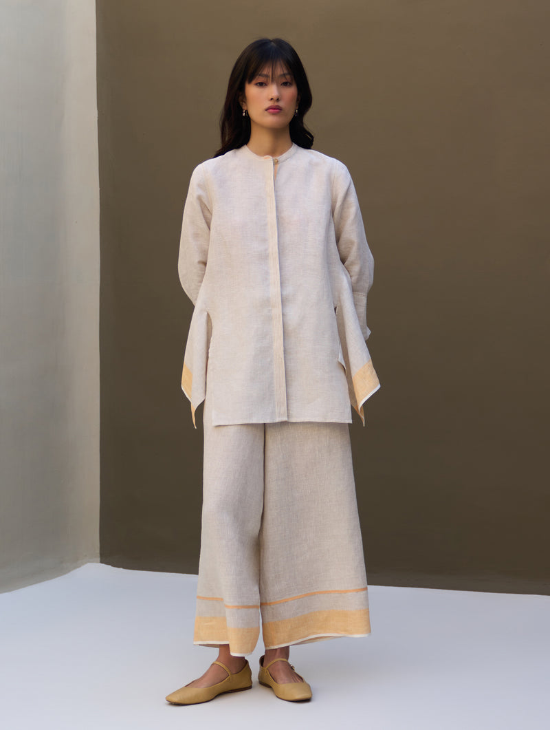 Yoshi Border Linen Co-ord Set - Natural