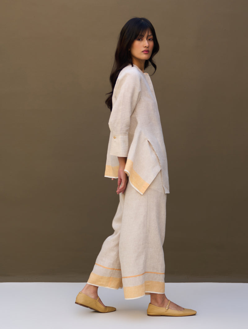 Yoshi Border Linen Co-ord Set - Natural