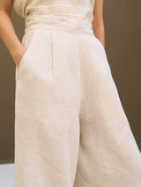 Mara Border Linen Pant - Natural