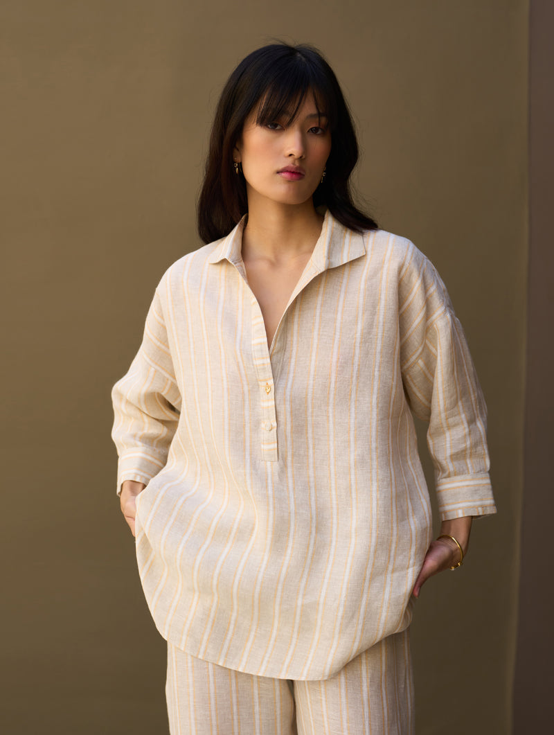 Kiku Striped Linen Shirt - Natural