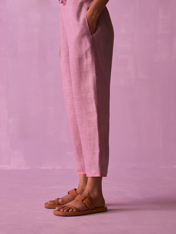 Soft Pink Linen Blend Pinstitch Trouser - Women's Dress Pants | Witchery