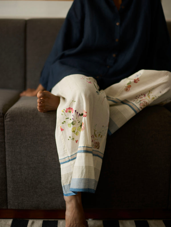 Lenora Navy Shirt with Ivory Floral Pants