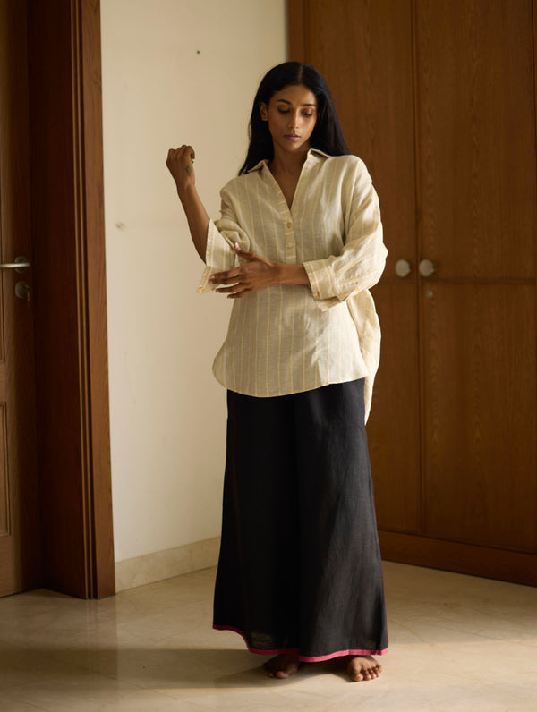 Kiku Striped Linen Top with Black Linen Pants