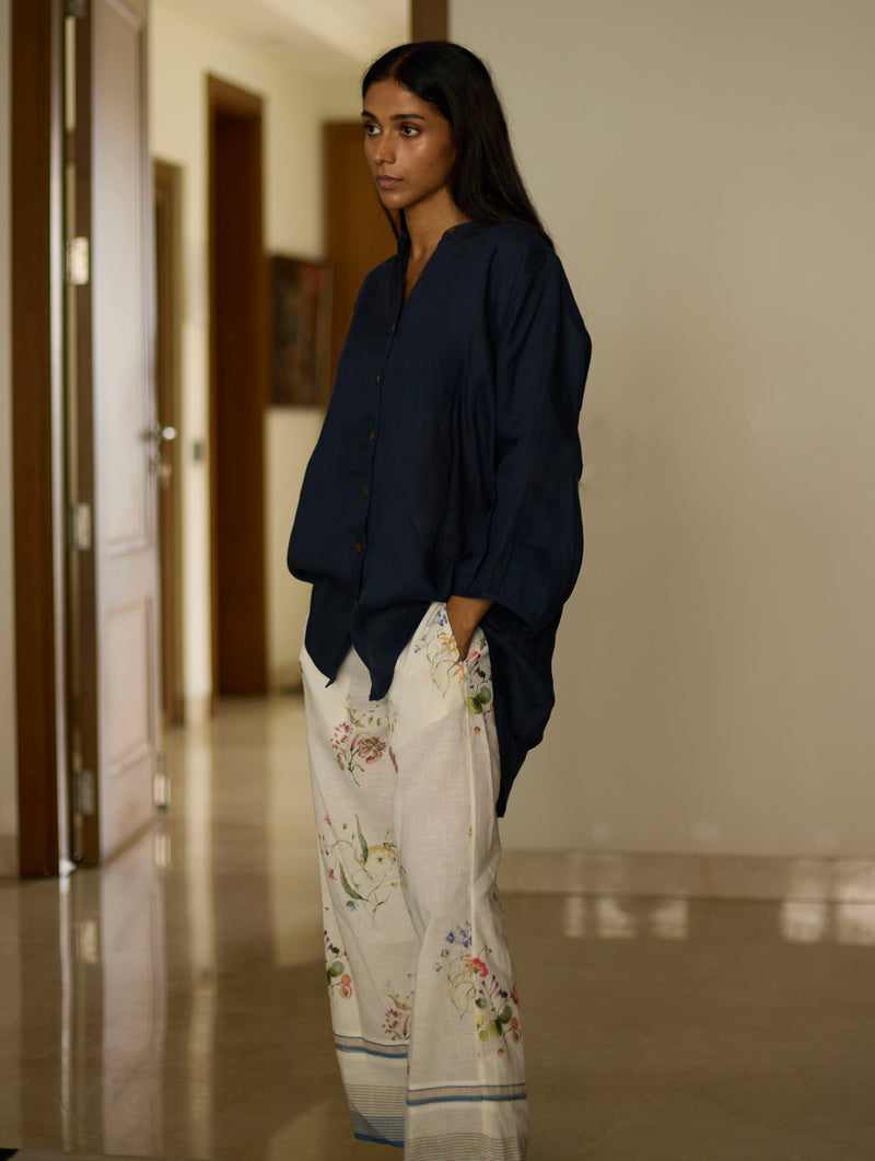 Lenora Navy Shirt with Ivory Floral Pants