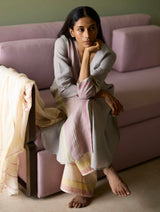 Ash Grey Shaza Linen Kurta with Fern Pants and Dupatta