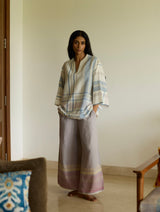 Kira Ivory Check Top With Ash Grey Linen Pant