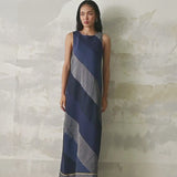 Akito Bias Linen Stripe Dress - Navy