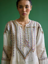 Rida Hand-Embroidered Metallic Linen Kurta - Ivory