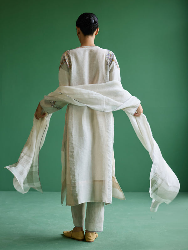 Shuri Metallic Linen Dupatta - Ivory