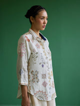 Tansa Hand-Embroidered Metallic Linen Shirt - Ivory