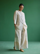 Izara Stripe Patchwork Linen Shirt - Ivory