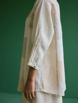 Izara Stripe Patchwork Linen Shirt - Ivory