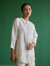 Izara Stripe Patchwork Linen Shirt - Ivory