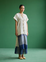 Nila Color-Blocked Metallic Linen Kurta - Ivory