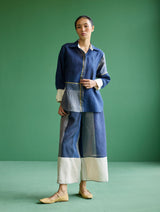 Kio Color-Blocked Linen Pant - Navy