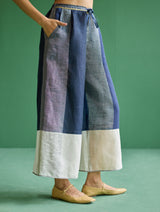 Kio Color-Blocked Linen Pant - Navy