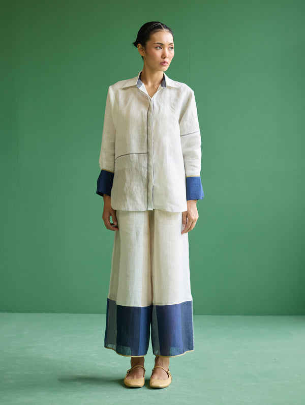 Yang Color-Blocked Metallic Linen Shirt - Ivory