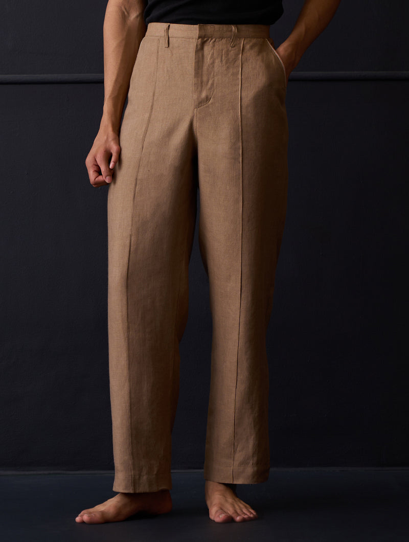 AEXAE Pleated Linen Straightleg Trousers in Brown  Lyst