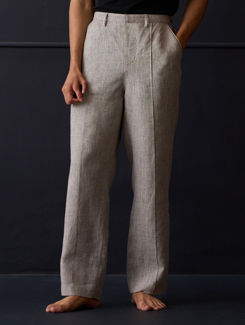ANT High Waist Buckle Belt Pleated Linen Trousers Brown - Wholesale  Clothing Vendors