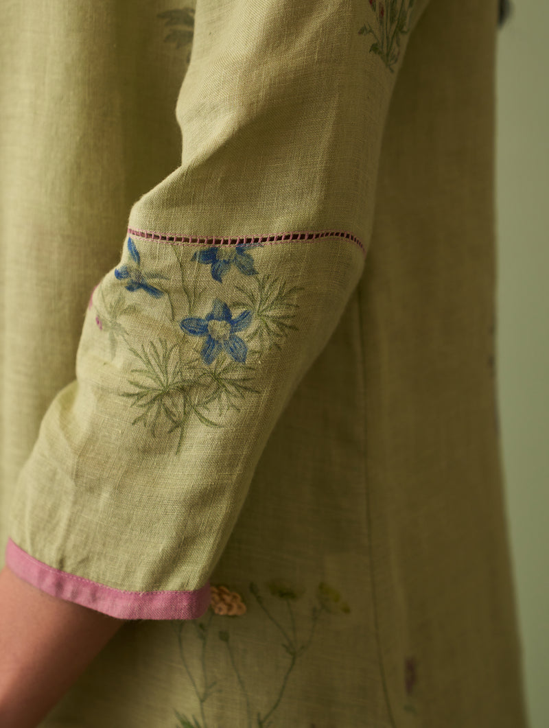 Sakura Botanical Linen Kurta - Fern