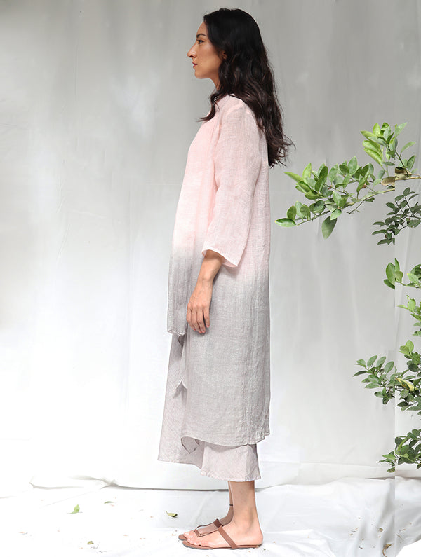 Kiya Ombre Hand-Dyed Blush Linen Dress and Jacket