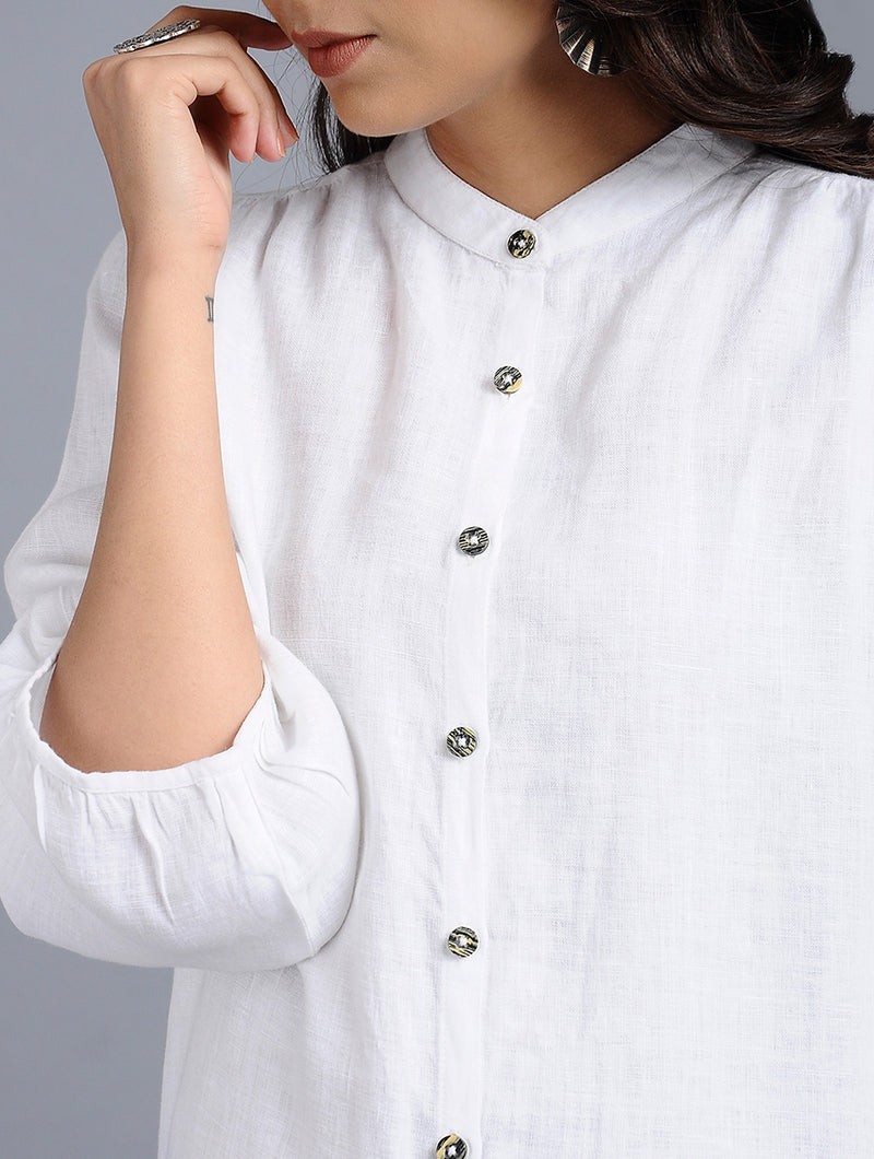 Lenora Classic Linen Shirt - Ivory