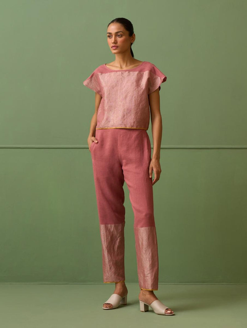 Faiza Metallic Linen Pant - Terra