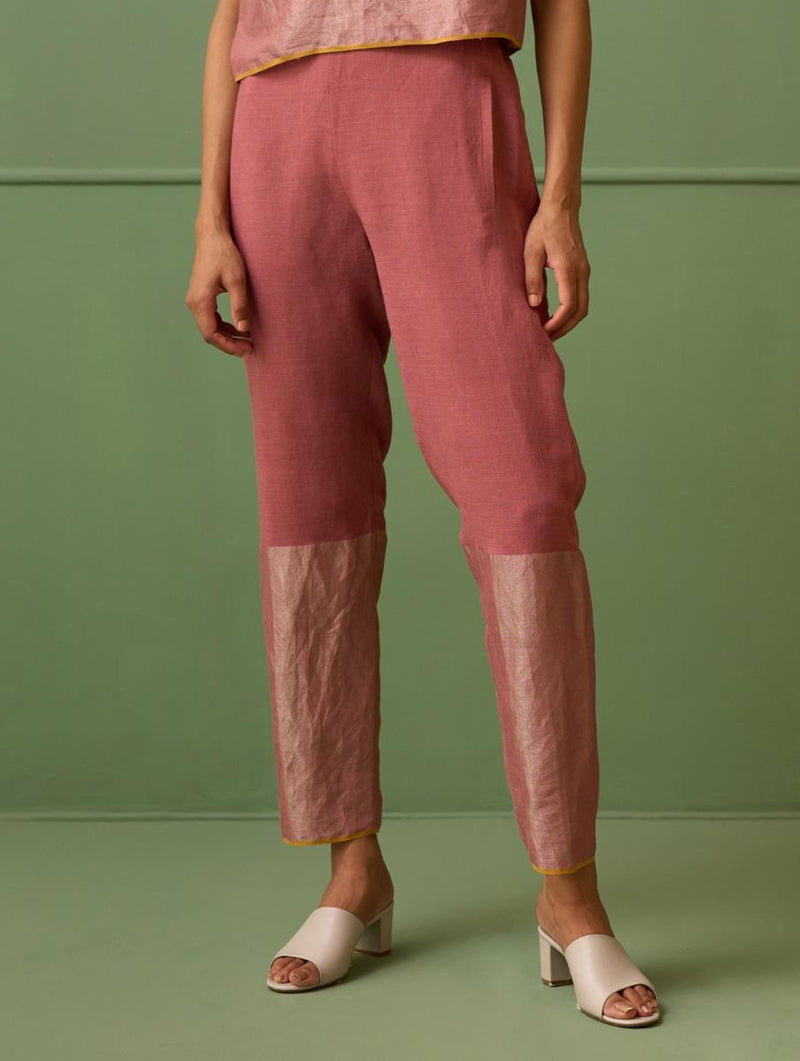 Faiza Metallic Linen Pant - Terra