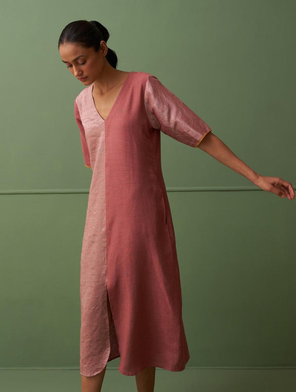 Claire Metallic Linen Dress - Terra
